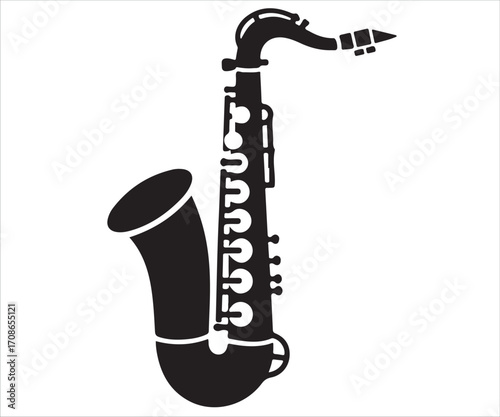 Saxophone black silhouette vector illustration isolated on white background