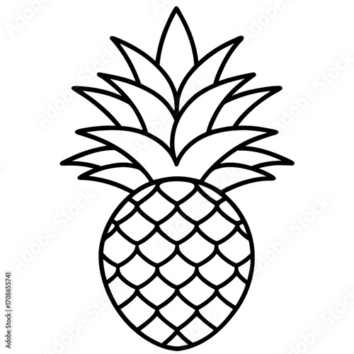 Pineapple with tropical leaves in flat design