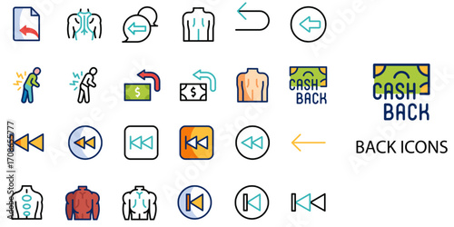 Back simple concept 24 color icons set .Vector illustration.	