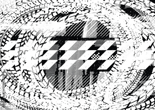 Vector Print Textured Tire Track border frame. Design Element . Car tread silhouette . Mud splash grunge texture. Drift show
