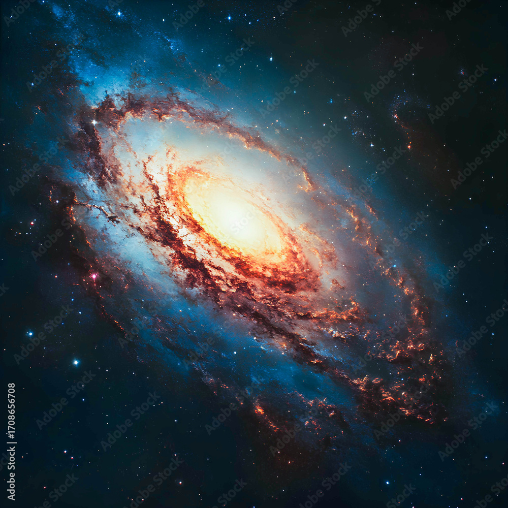 Obraz premium Vibrant galaxy swirling with stars and cosmic dust in the depths of space, showcasing the brilliance of the universe