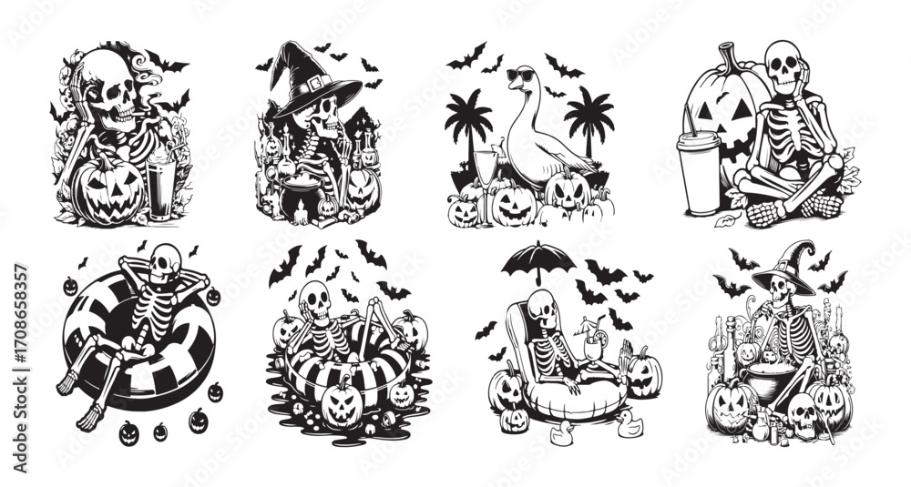 Obraz premium Spooky Skeletons Enjoying Halloween Activities skull