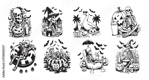 Spooky Skeletons Enjoying Halloween Activities skull