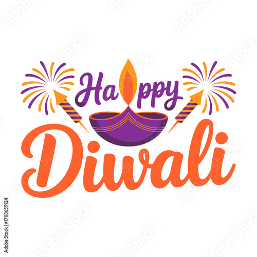 Diwali typography poster, bold black title, festival of lights caption, mustard background, vintage style branding, clean vector artwork