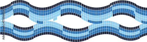 Blue mosaic tile pattern wavy design abstract background