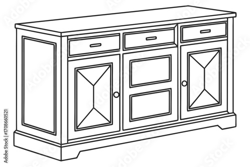 Classic Sideboard Cabinet with Drawers and Doors Line Drawing buffet credenza