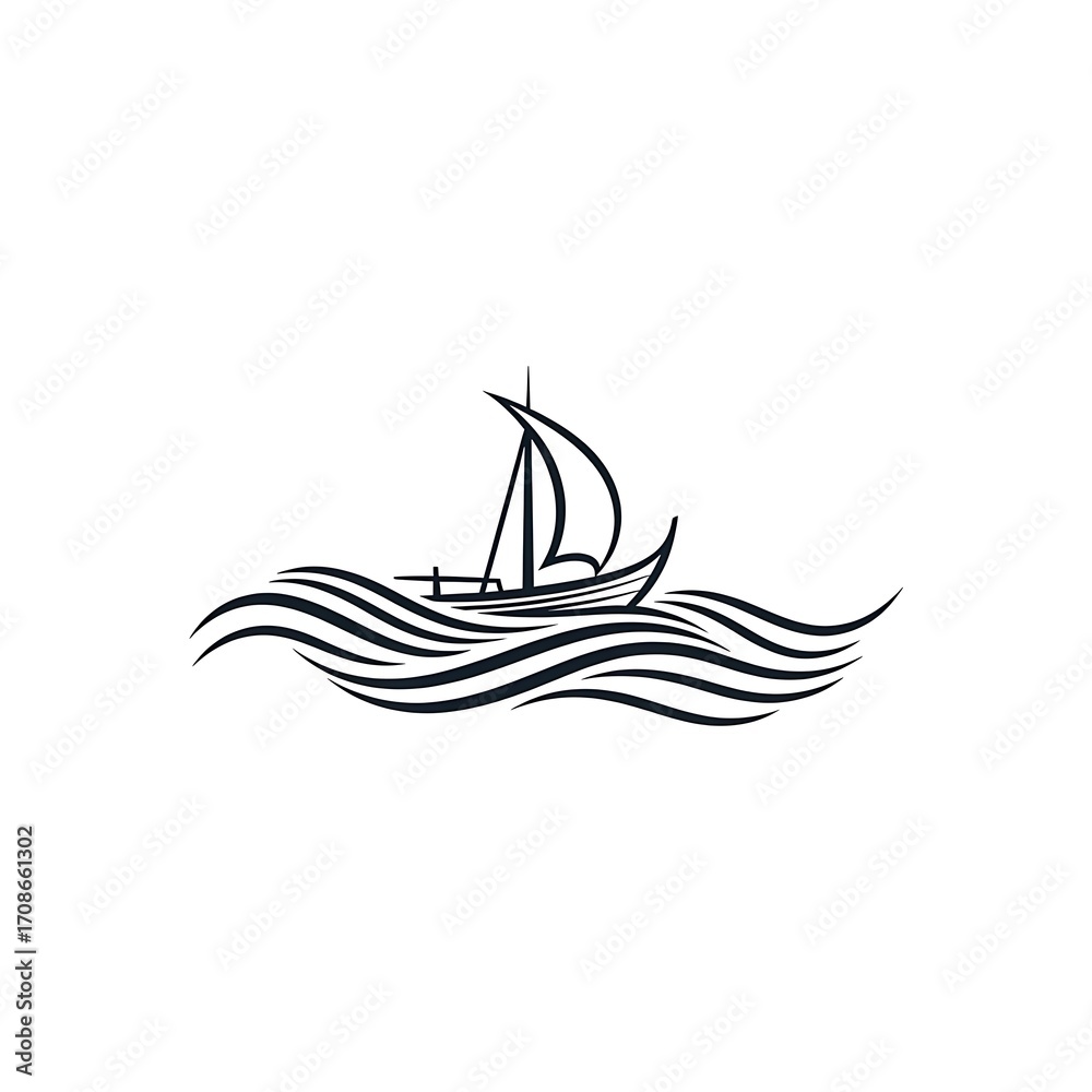 Obraz premium Simple black and white vector illustration of a boat isolated on white background