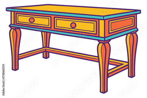 Elegant Orange and Yellow Desk with Decorative Legs table furniture