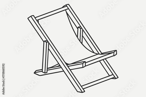 Foldable Wooden Beach Deck Chair Outline Drawing Isolated on Light Background beach chair lounge chair