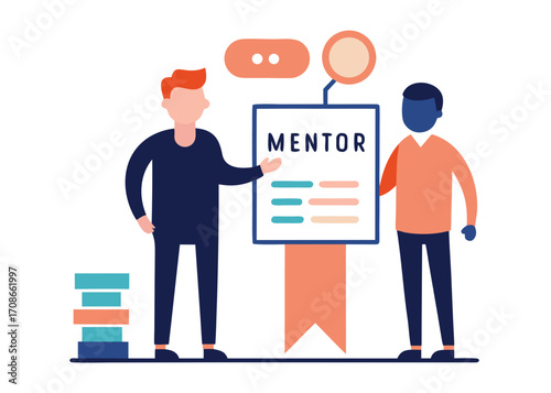 business concept illustration, A mentor and a mentee talking about their next plan