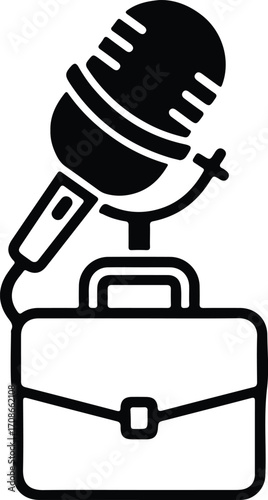 Briefcase and microphone minimal podcasting equipment illustration vector illustrator