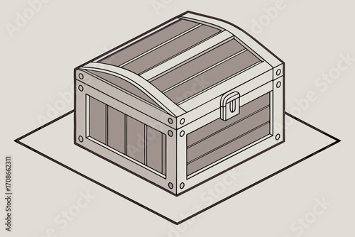 Isometric drawing of a domed treasure chest on a light background with a square outline vector