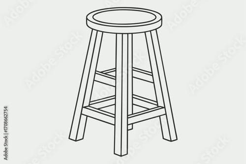 Isometric Line Art Illustration of a Simple Wooden Bar Stool furniture seating