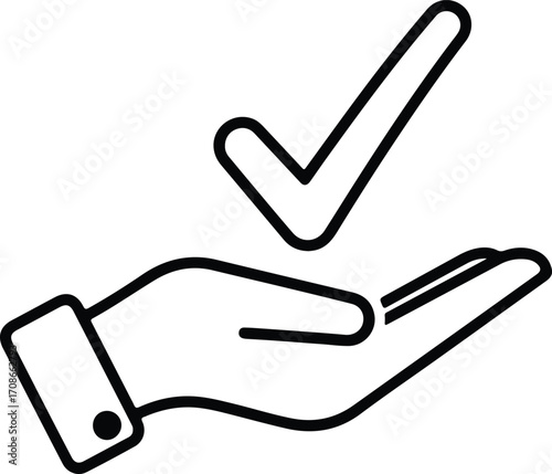 Checkmark in open hand approval concept design vector illustrator