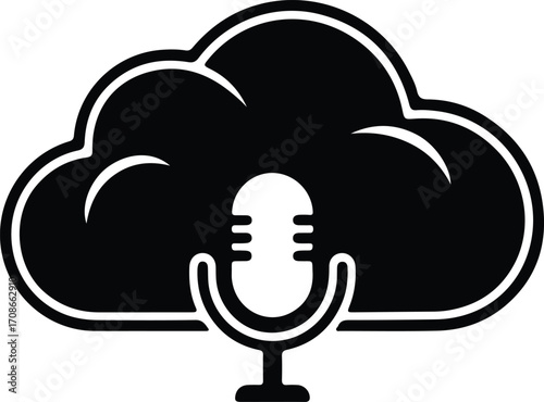 Cloud computing microphone for podcast audio streaming vector illustrator