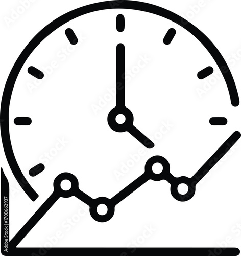 Clock with upward graph line indicates business progress vector illustrator