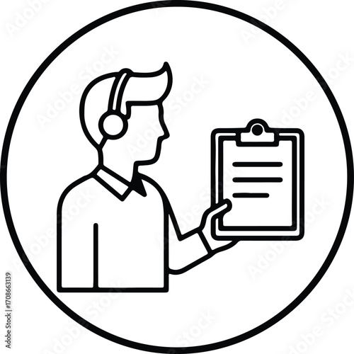 Customer service worker holding clipboard icon design vector illustrator