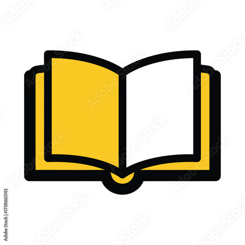 A simple, stylized icon of an open book with a yellow cover and white pages, symbolizing reading and knowledge.