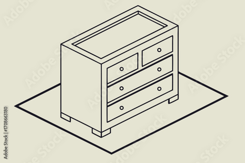 Isometric Line Drawing of a Chest of Drawers on a Square Base dresser furniture