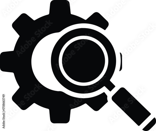 Gear with magnifying glass symbol for settings configuration vector illustrator
