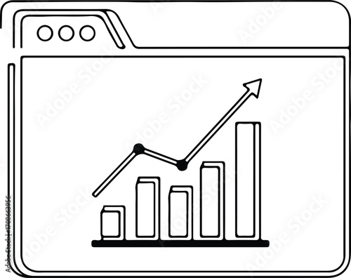 Growth graph in browser window trending upward vector illustrator