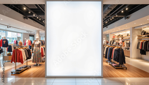Blank digital banner mockup in modern retail store interior  
