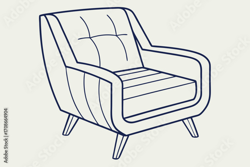 Line Art Drawing of a Modern Armchair with Tapered Legs furniture illustration