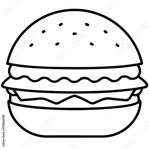 Flat vector illustration of a hamburger with lettuce and cheese, colorful, isolated