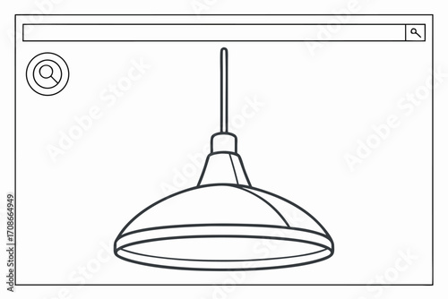 Line art drawing of a pendant light fixture inside a browser window lighting interior design