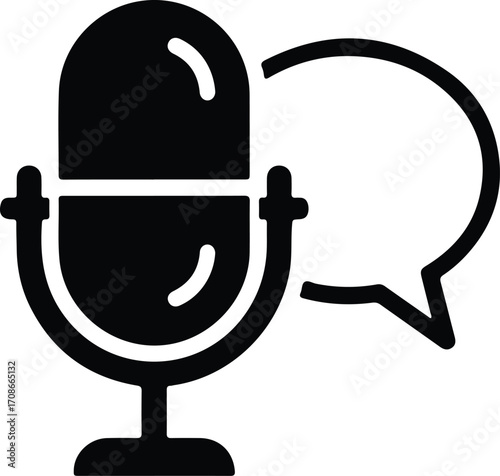 Microphone and speech bubble simple black vector illustrator