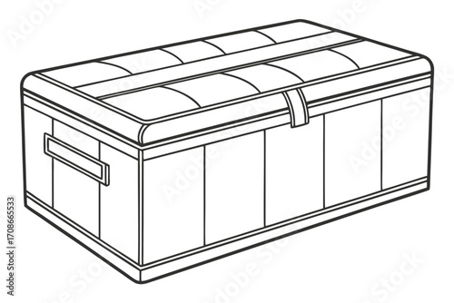 Line Art Illustration of a Closed Storage Chest with Straps and Handles trunk furniture