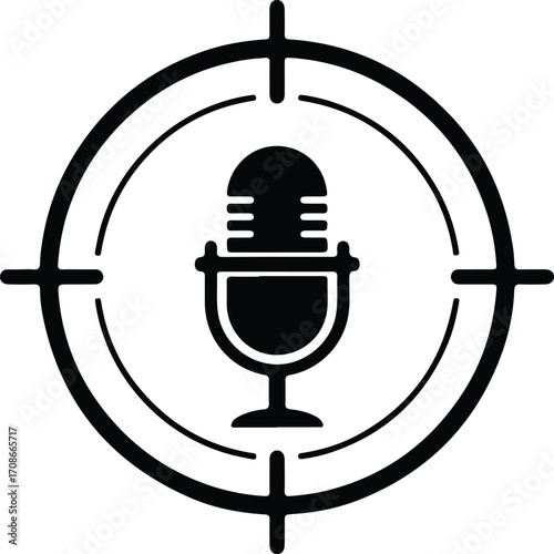 Microphone target icon for podcasts or audio recording vector illustrator