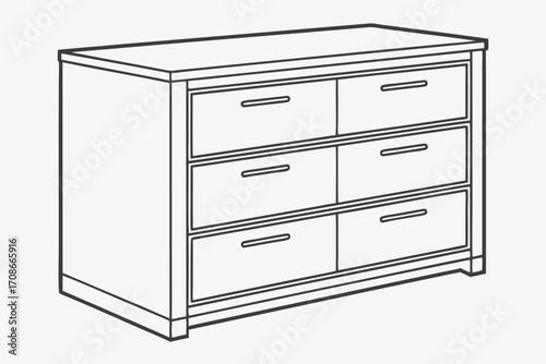 Line Art Illustration of a Six Drawer Dresser with Horizontal Drawer Pulls chest of drawers