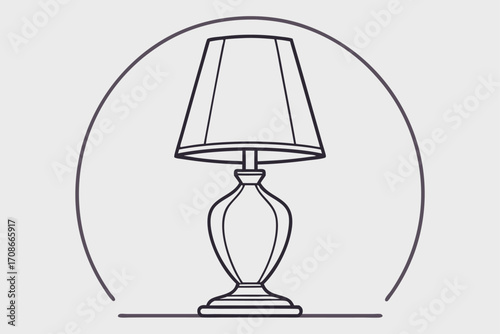 Line Art Illustration of a Table Lamp within a Circular Frame lighting light
