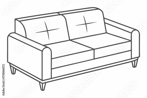 Line Art Illustration of a Two- Seater Sofa couch furniture