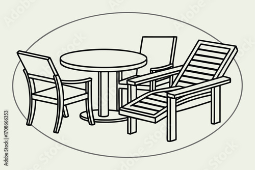 Line Art Illustration of an Outdoor Table and Chairs Set outdoor furniture patio set