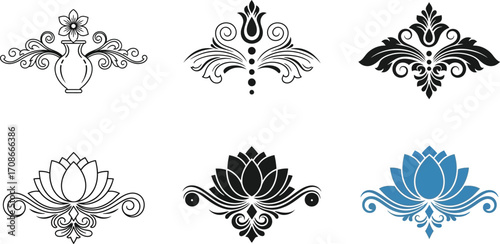 Elegant floral and decorative ornamental designs for graphic elements