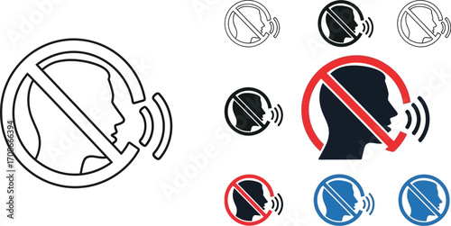 Symbol indicating silence or no talking, with variations in color and style