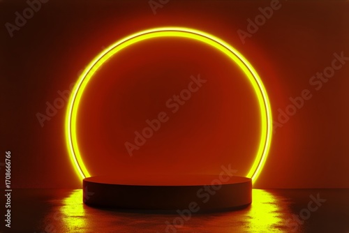 Bright Orange Arch With Glowing Light in a Modern Indoor Space for Events or ...