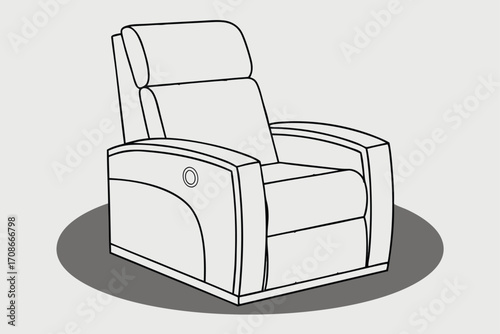 Line Drawing of a Gray Recliner Armchair with a Control Button furniture living room