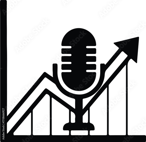 Podcast growth chart with microphone symbol business presentation vector illustrator