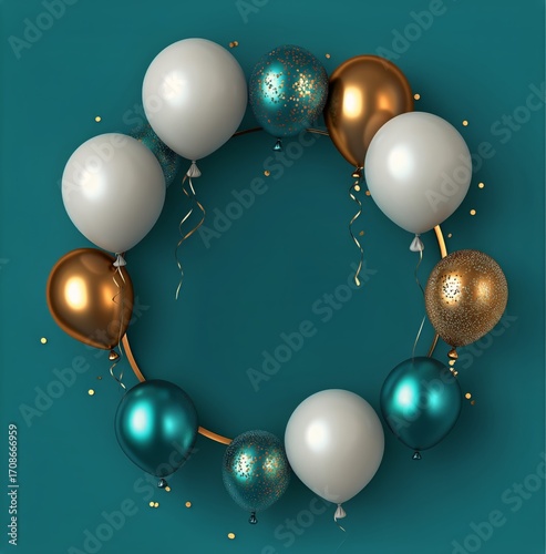 Colorful Balloons Create a Festive Scene for Celebration on a Blue Background...