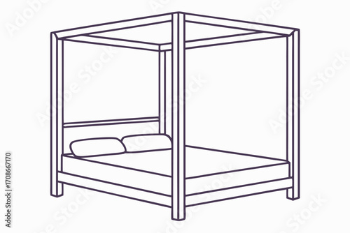 Minimalist Line Art of a Four- Poster Bed with Pillows four poster bed canopy bed