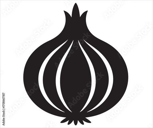 Onion black silhouette vector illustration isolated on white background