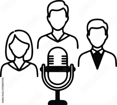 Podcast recording audio with microphone and people vector illustrator