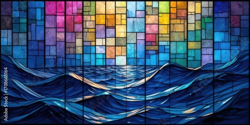 Discover a unique view of the ocean! Each panel reflects light in a kaleidoscope of colours, mimicking stained glass.