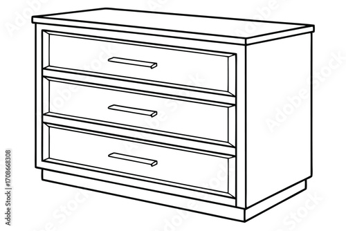 Outline drawing of a modern three-drawer chest of drawers with simple handles dresser furniture