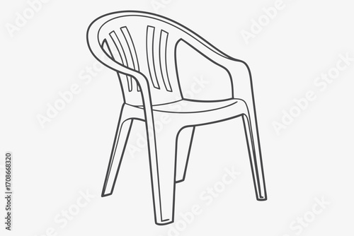 Outline Drawing of a Plastic Armchair with Slatted Back and Arms Keywords: armchair, outline, drawing