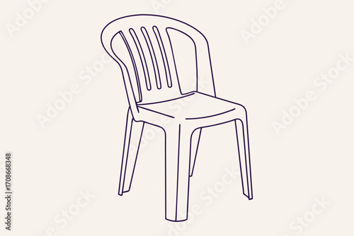 Outline Drawing of a Plastic Stackable Chair with Slatted Back Keywords: chair, outline, drawing, plastic