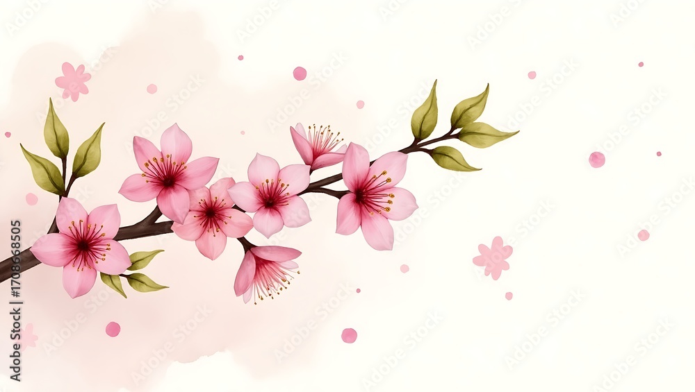 Fototapeta premium A beautiful hand-drawn illustration with pink flowers, perfect for a serene spring theme and wedding invitations. Generative Ai.